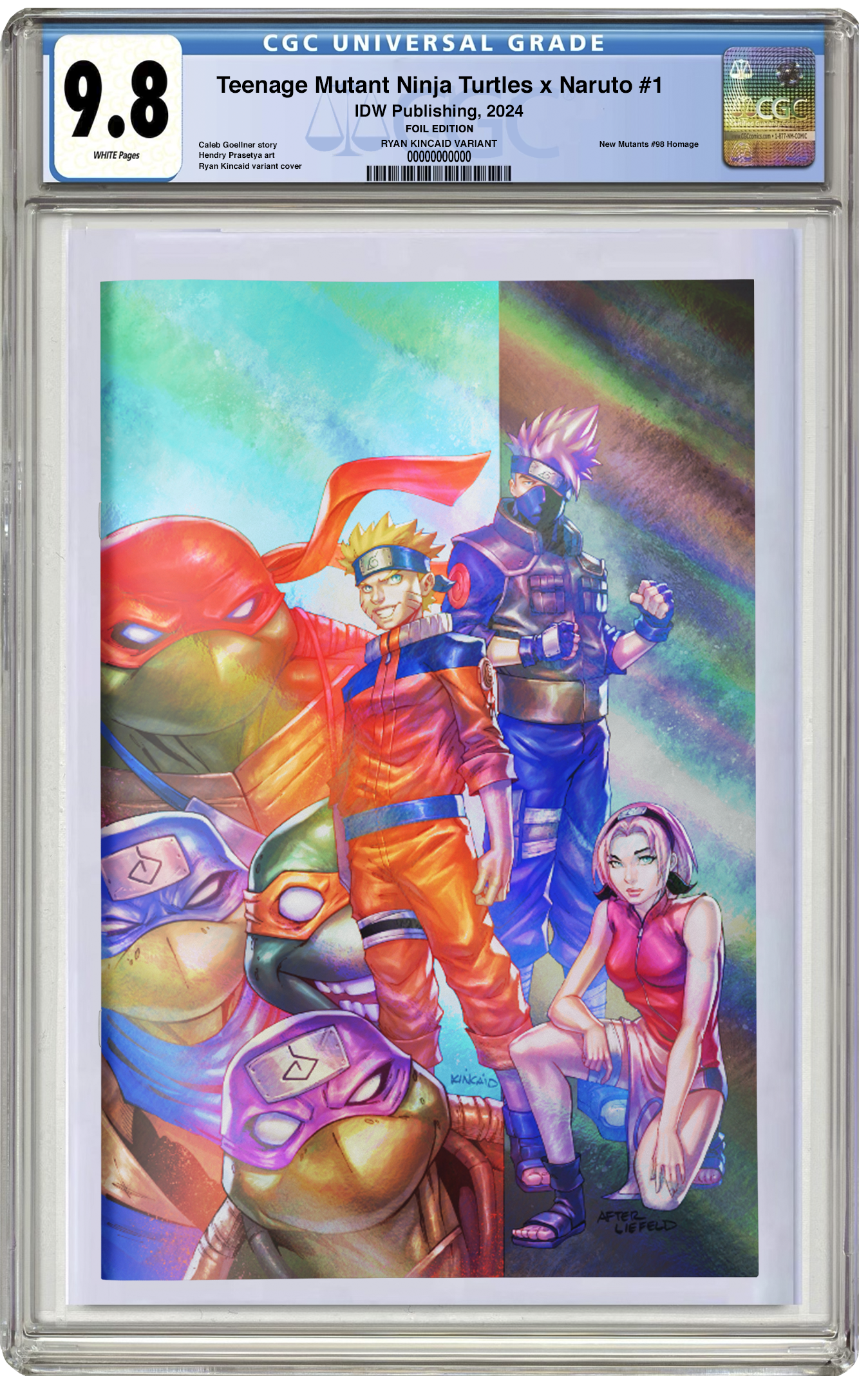 PREORDER: CGC 9.8 TMNT x Naruto #1 Ryan Kincaid New Mutants #98 Foil Virgin Homage Variant