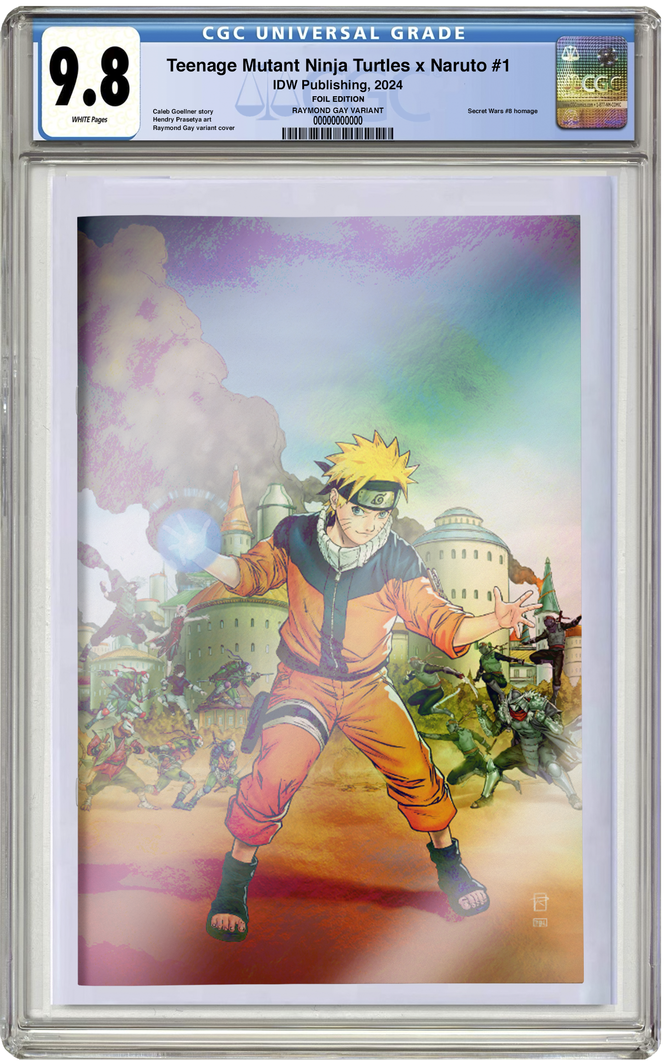 PREORDER: CGC 9.8 TMNT x Naruto #1 Raymond Gay Secret Wars #8 Foil Virgin Homage Variant